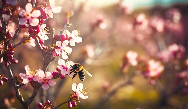 Veelkleurige kosmos bloemen in de weide in de lente zomer natuur selectieve soft focus vliegende bij