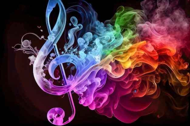 Veelkleurige muzieksleutel gemaakt van rook Generatieve AI Generatieve AI