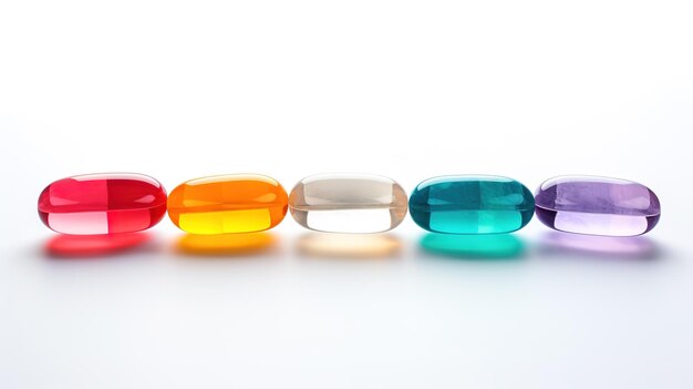 Veelkleurige transparante tabletten op een witte achtergrond