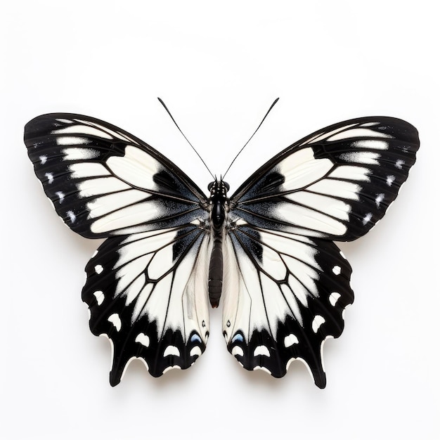 Veelkleurige vlinder voor ontwerp geïsoleerd op witte achtergrond Wit zwarte vlinder