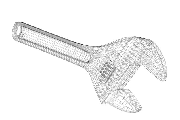 Veelzijdige multifunctionele moersleutel als draadmodel
