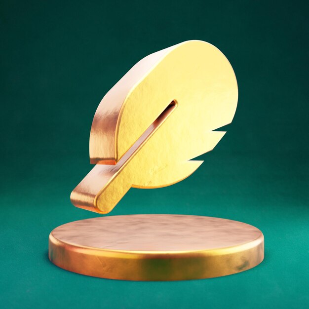 Veer pictogram. Fortuna Gold Feather-symbool op gouden podium.