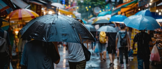 Veerkracht in regenachtige dagen Een levendige marktstraat