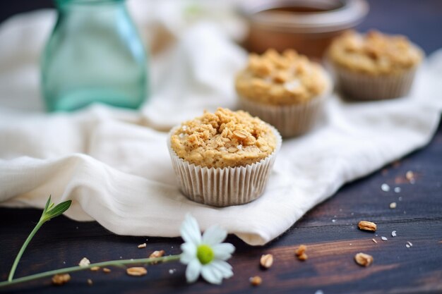 Vegan apple cinnamon muffins on a burlap cloth