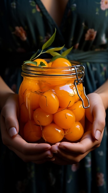 Photo vegan apricot jam crafted with care nestled in hands a homemade delight vertical mobile wallpaper