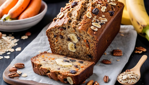 Vegan banana carrot bread with oats and nuts