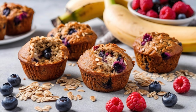 Vegan banana carrot muffins with oats and berries