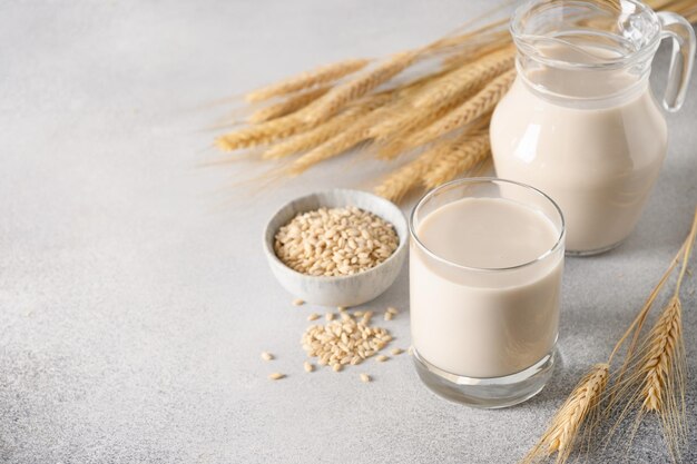 Vegan Barley milk in glass plant based milk replacer