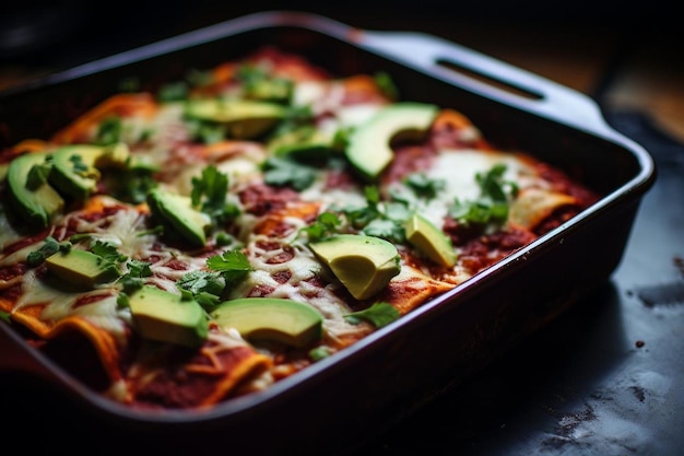 Vegan Black Bean and Plantain Enchiladas with Avocado