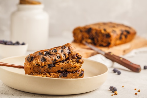 Vegan blueberry bread (cake). Clean eating concept.