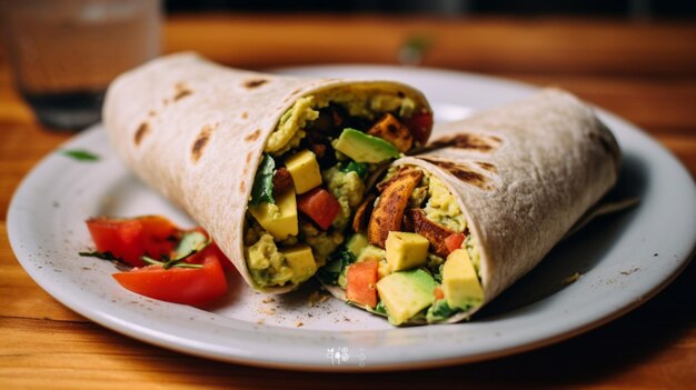 Vegan breakfast burrito filled with scrambled