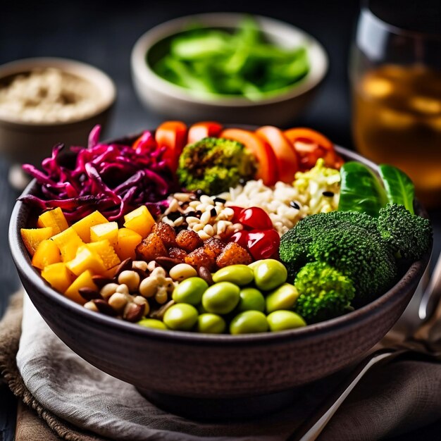 Vegan Buddha Bowl Colorful assortment of fresh veg