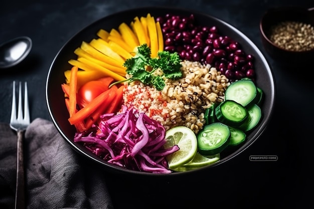 Vegan buddha bowl with colorful vegetable generative ai