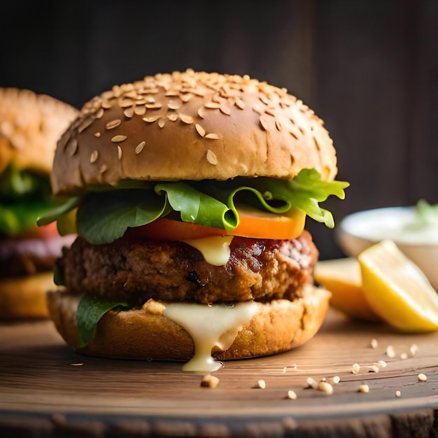 A vegan burger with a homemade plantbased patty ai generated