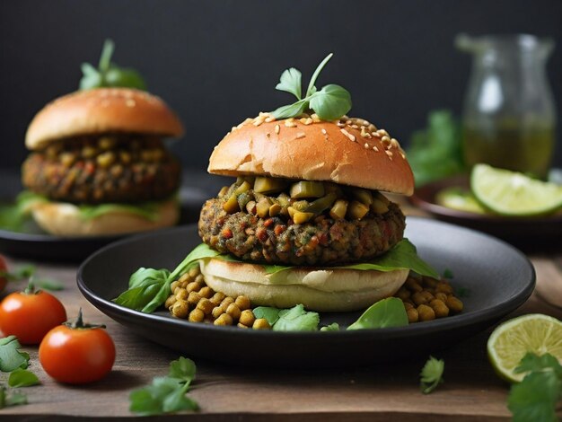 Photo vegan burgers with lentils and pistashios