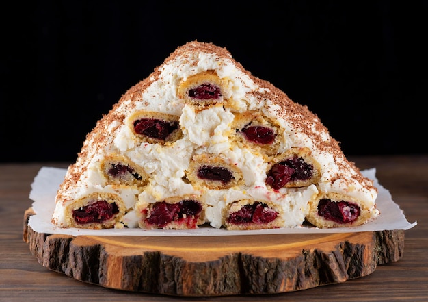 Vegan cake Monastic hut with cherries and nuts sugar gluten and lactose free Monastic izba pie
