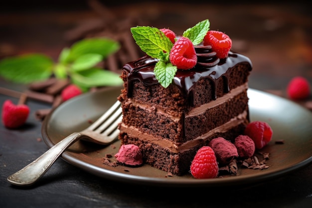 Vegan cake with tasty chocolate focused