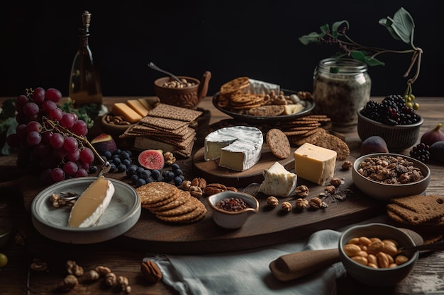 Vegan charcuterie bord op een rustieke tafel Gezonde voeding voedingsconcept