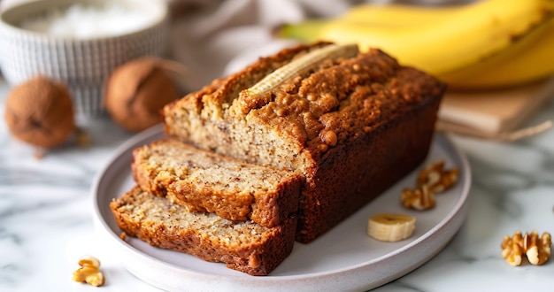 Photo vegan chocolate banana bread a healthy breakfast recipe generative ai