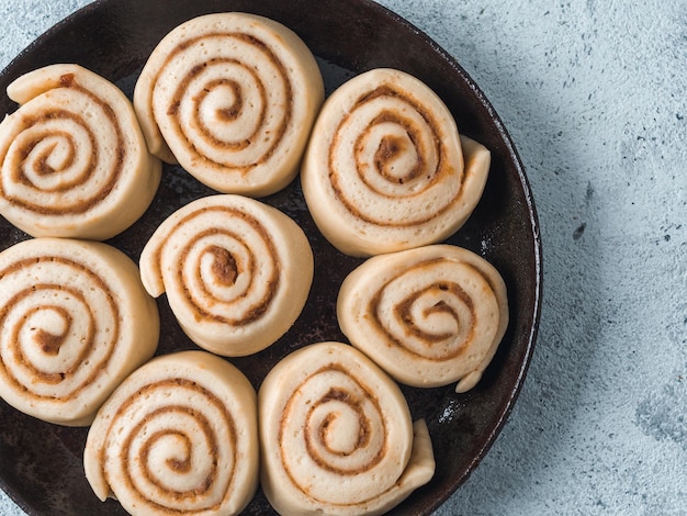 Vegan cinnamon rolls raw dough top view