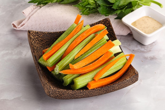 Vegan cuisine dietary celery and carrot cticks snack