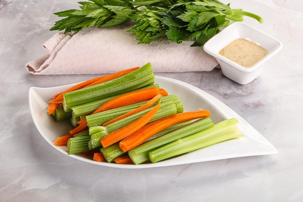 Vegan cuisine dietary celery and carrot cticks snack
