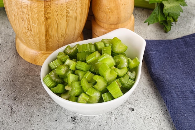 Vegan cuisine Sliced celery stem for cooking