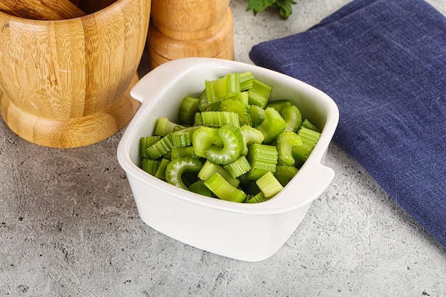 Vegan cuisine Sliced celery stem for cooking