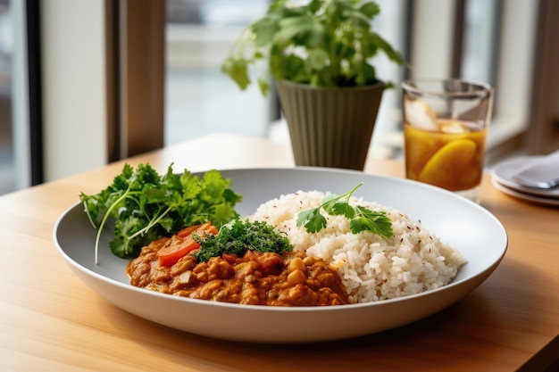 Vegan Curry On Plate In Minimalist Cafe