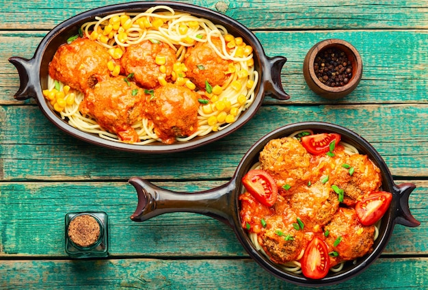 Vegan delicious meatballs and pasta