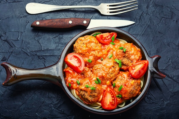 Vegan delicious meatballs and pasta