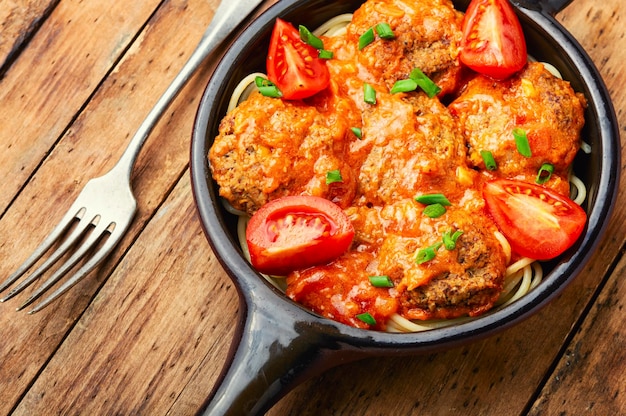 Vegan delicious meatballs and pasta