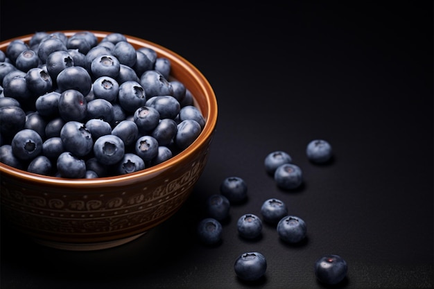 Vegan delight Fresh sweet blueberries adorn a ceramic serving bowl