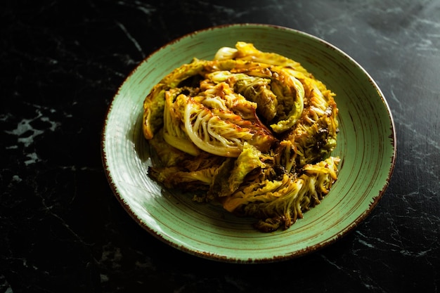 Vegan dish - Grilled savoy cabbage on the plate