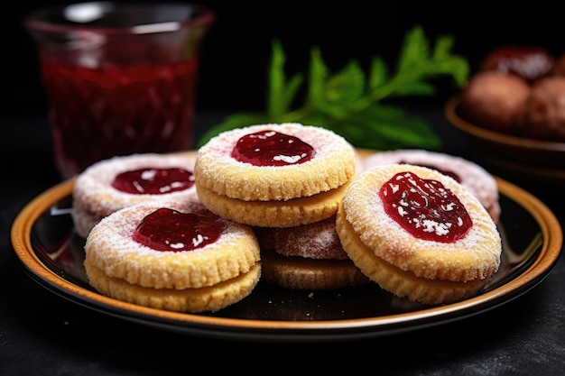 Vegan friendly jelly ring cookies on a plate