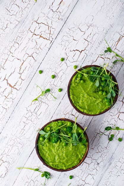 Vegan green broccoli soup or smoothie