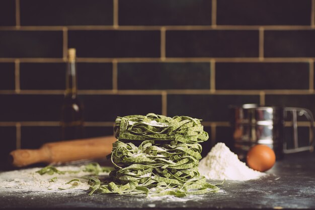 Vegan italian fresh pasta with spinach