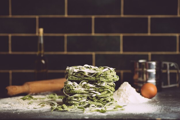 Vegan italian fresh pasta with spinach