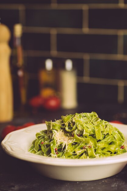 Vegan italian fresh pasta with spinach