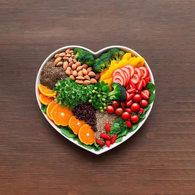 Photo vegan love on a heartshaped plate