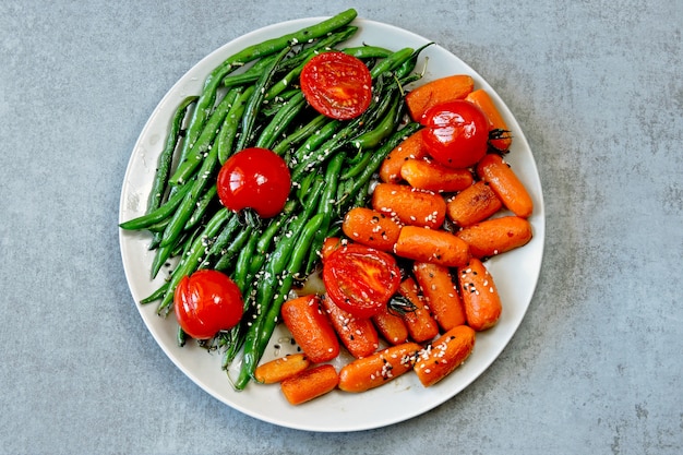 Vegan lunch. Useful salad of green beans and carrots. Green beans and carrots.