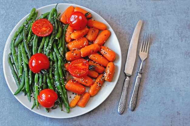 Vegan lunch. Useful salad of green beans and carrots. Green beans and carrots. 