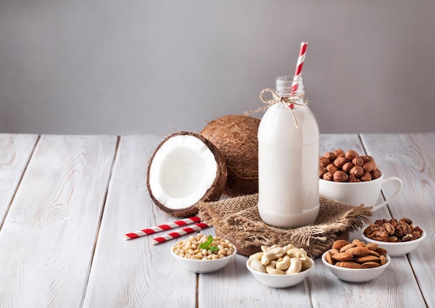 Vegan nut milk in the bottle