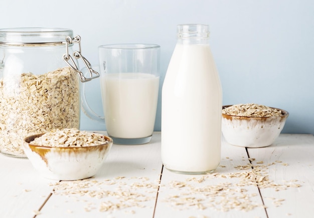 vegan oat milk non dairy alternative milk in a glass close up