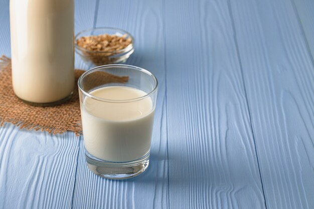 Vegan oat milk with oat flakes