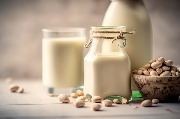 Vegan pistachio milk in a bottle