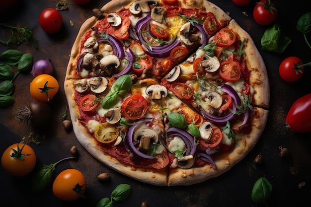 유제품이 들어있지 않은 치즈와 채소를 곁들인 비건 피자