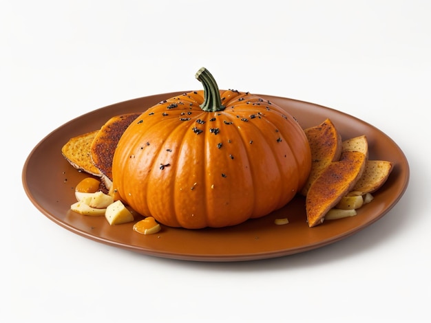 Vegan pumpkin on the plate halloween day