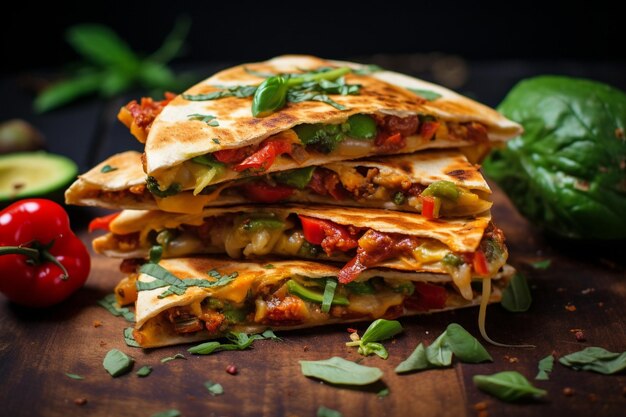 Vegan quesadillas met avocado en rode peper