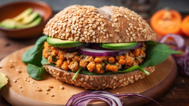 Photo vegan quinoa eggplant spinach chickpeas burger